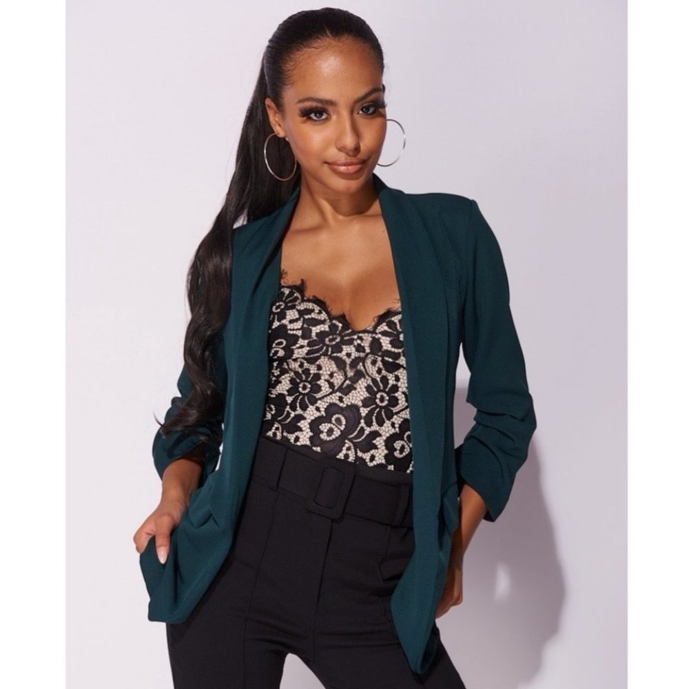 Green Long Sleeve Collared Blazer Jacket